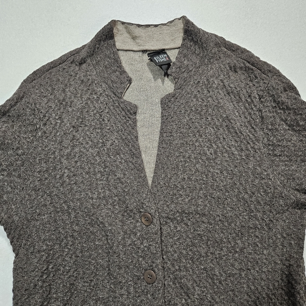 Eileen Fisher Cardigan Sweater Size Small Gray Notch Collar Textured Wool Blend - Picture 3 of 9
